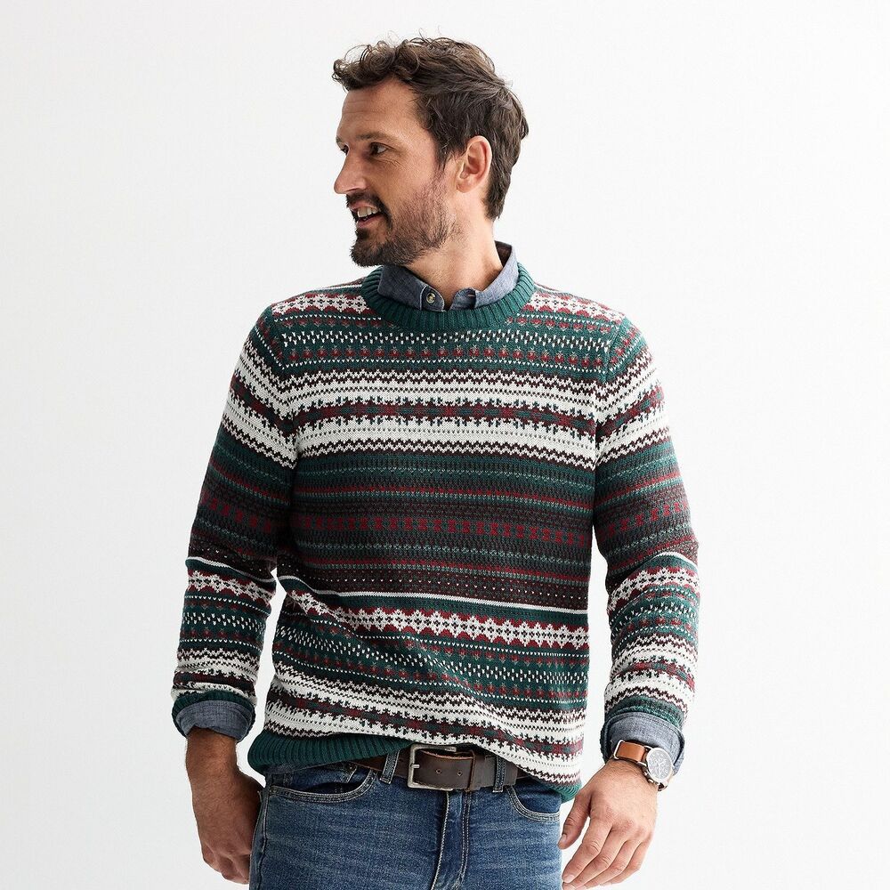 NWT Men's Sonoma Green Fair Isle Crewneck Sweater - Size M